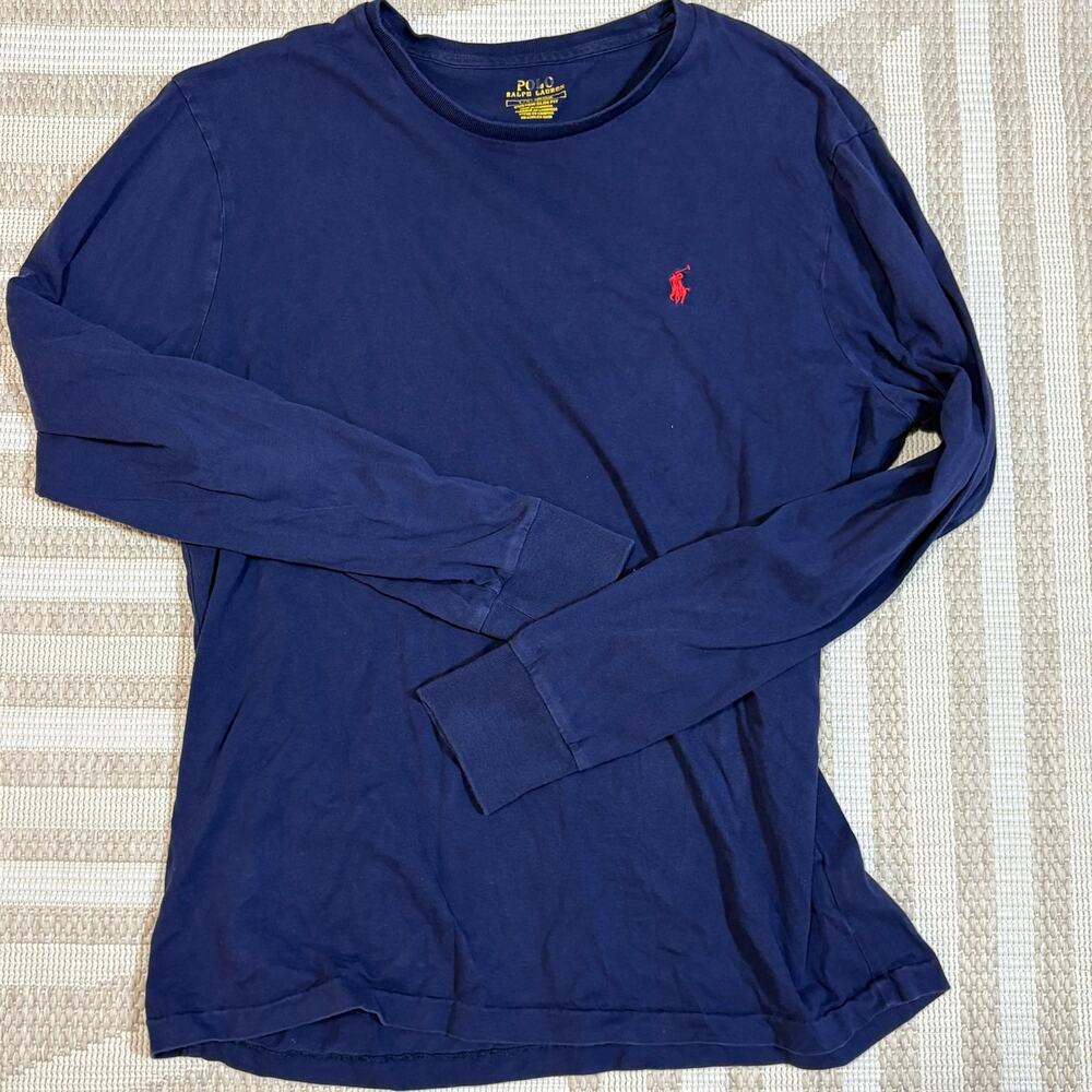 Polo Ralph Lauren Men's Large Navy Long Sleeve T-Shirt Red Pony Preppy Crewneck